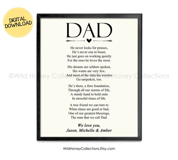Personalized Gift for Dad Printable Dad Poem Card - Etsy Australia
