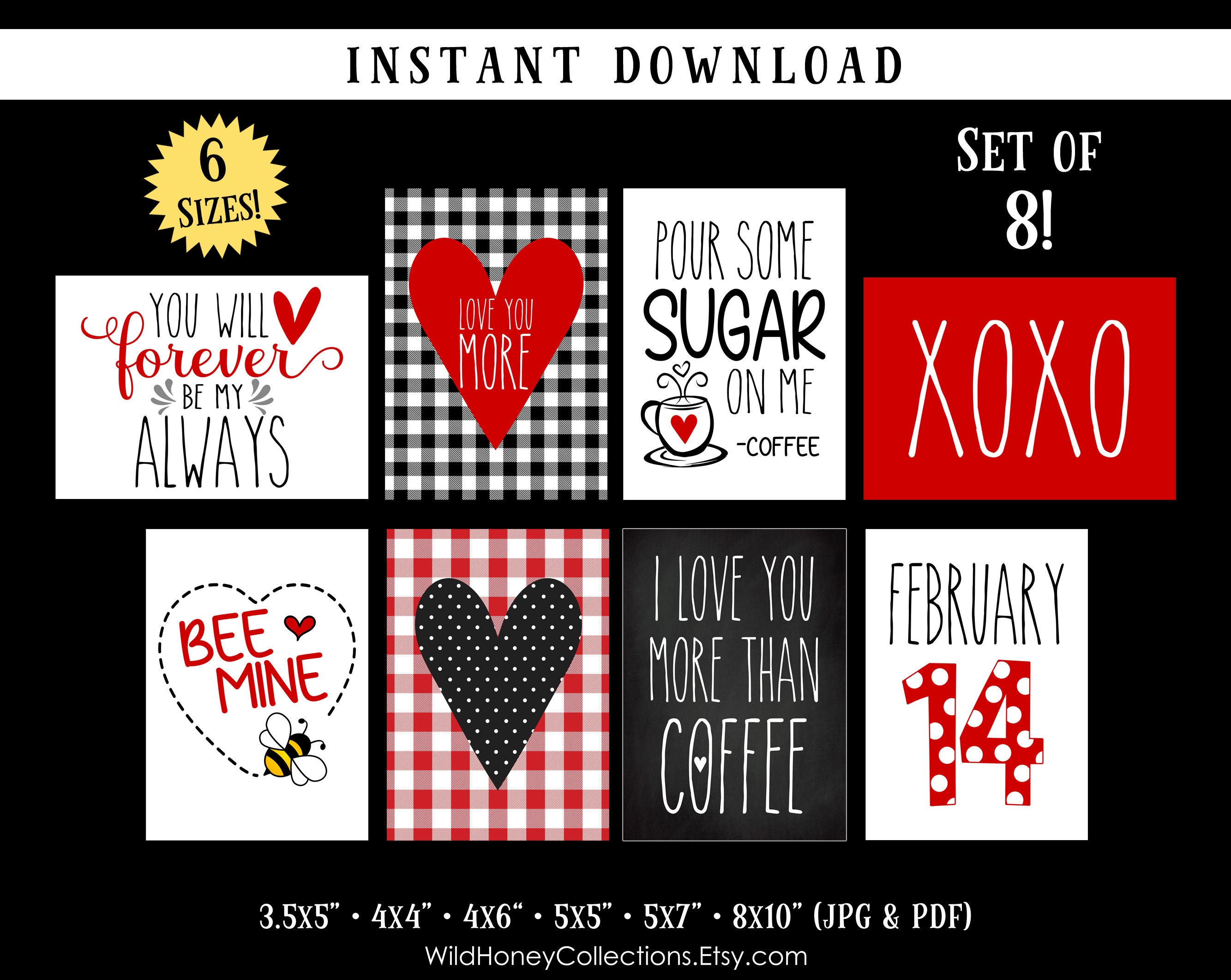 Printable Valentine Decor Set of 8 Farmhouse Valentine - Etsy