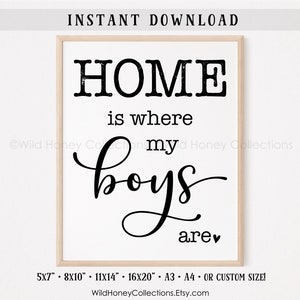 Home Is Where My Boys Are, Printable Wall Decor, Farmhouse Sign, Printable Farmhouse Decor, INSTANT DIGITAL DOWNLOAD