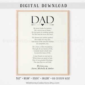 Cadeau personnalisé pour papa, poème imprimable pour papa, fête des pères, anniversaire de papa, TÉLÉCHARGEMENT NUMÉRIQUE