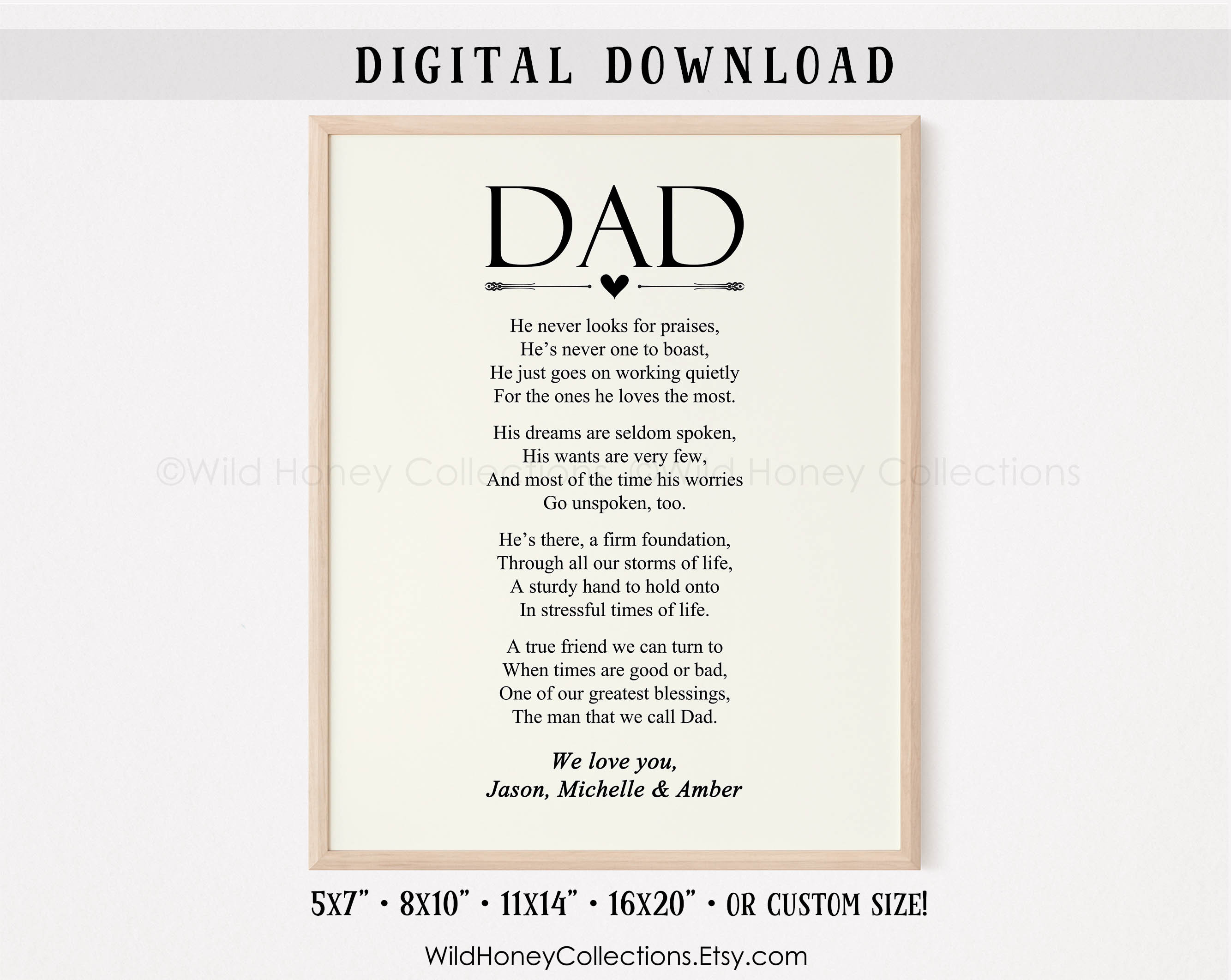 Personalized Gift for Dad, Printable Dad Poem, Father's Day, Dad's