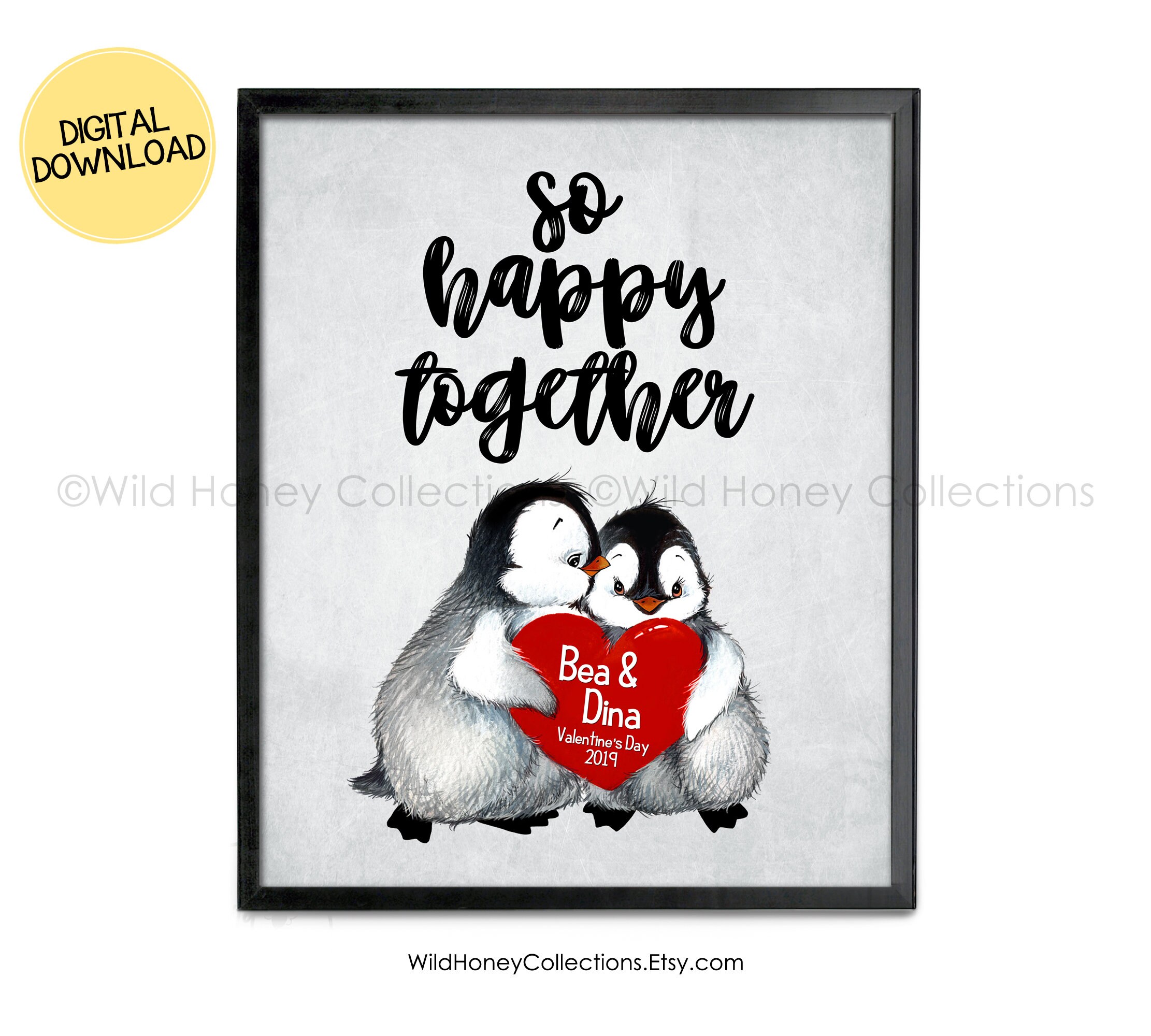 So Happy Together Cute Penguin Couple Personalized Etsy