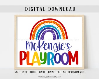 Personalized Kids Playroom, Printable Kids Room Rainbow Wall Art, Colorful Play Room Decor, Girls Playroom, DIGITAL DOWNLOAD