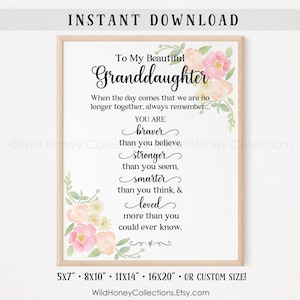 An meine Enkelin druckbares Gedicht, du bist mutiger, stärker, Enkelgeschenk, druckbare Wanddekoration, Grußkarte, DIGITALER DOWNLOAD