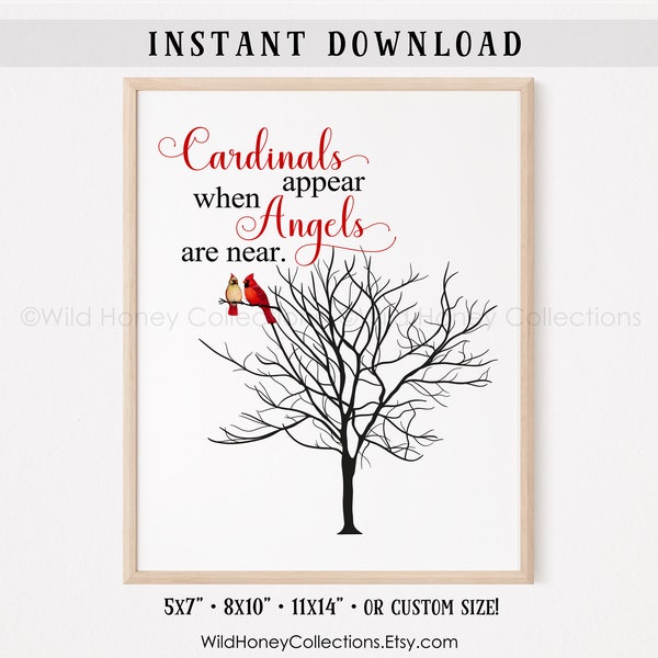 Cardinals Appear When Angels Are Near, Cardinals in a Tree, Red Birds, Male & Female Cardinal, Cardinal Couple, INSTANT DIGITAL DOWNLOAD