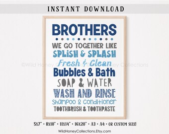 Brothers Bathroom Art Print: Splish Splash Decor (Digital Download)