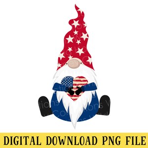 Patriotic Gnome, Cute 4th of July Gnome, Independence Day, PNG File, Gnome Clipart, Crafting, INSTANT DOWNLOAD