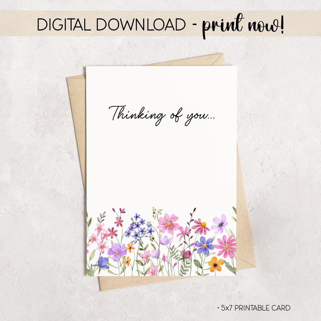 Thinking of You Printable 5x7 Card | Wildflowers Design | Elegant ...