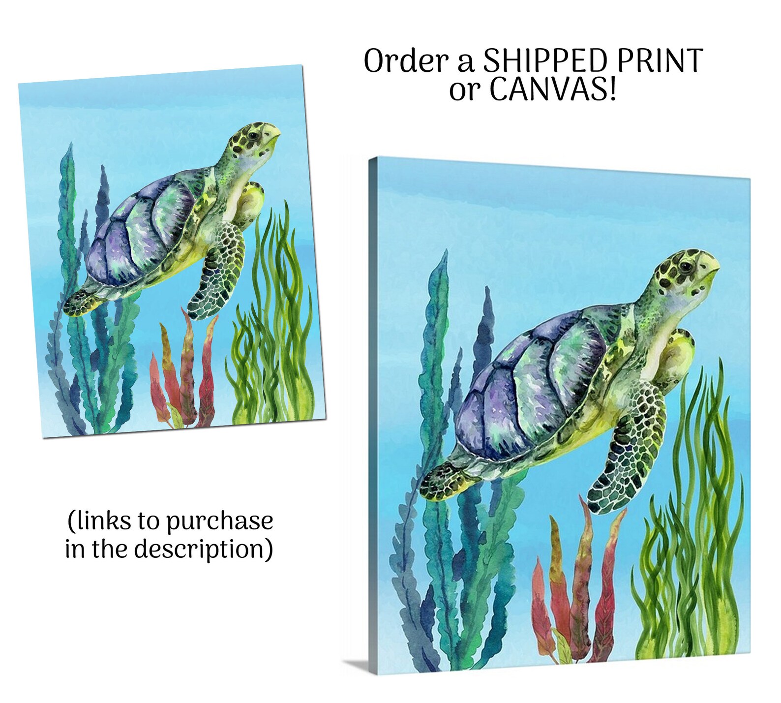 Sea Turtle Printable Wall Art Coastal Decor Watercolor Sea | Etsy