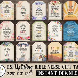 Printable Bible Verse Gift Tags, Uplifting Scriptures, Vintage Floral Retro Boho Style, 2.25&quot; x 3&quot; Tags, INSTANT DIGITAL DOWNLOAD