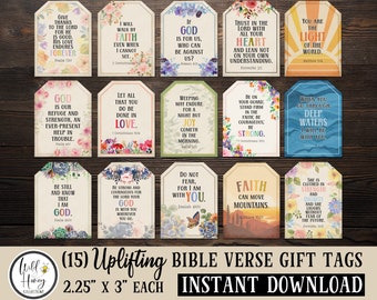 Druckbare BibelVers Geschenkanhänger, Uplifting Scriptures, Vintage Floral Retro Boho Style, 2.25" x 3" Tags, INSTANT DIGITAL DOWNLOAD