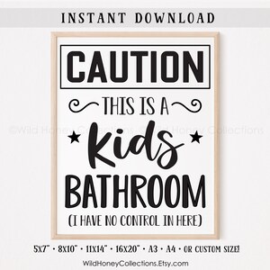 Let op: dit is een kinderbadkamer, grappig teken, afdrukbaar badkamerdecor, INSTANT DIGITALE DOWNLOAD