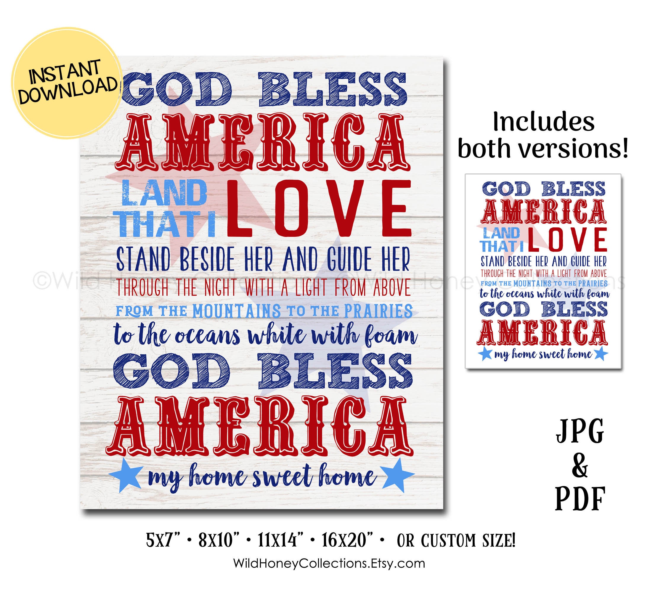 God Bless AMERICA, Printable Patriotic Sign, Fourth of July, 4th of ...