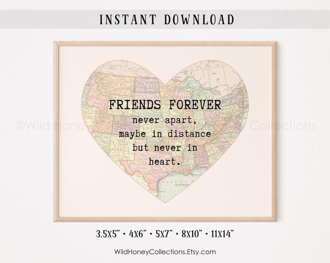 Vrienden voor altijd kaart hart afdrukbaar | Vriendschapscadeau lange  afstand | Citaat Friends Never Apart | Vriendschap muurkunst | DIGITALE  DOWNLOAD - Etsy België, image size:1080x860