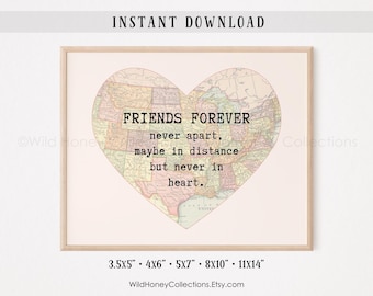 Friends Forever Map Heart Printable | Long Distance Friendship
