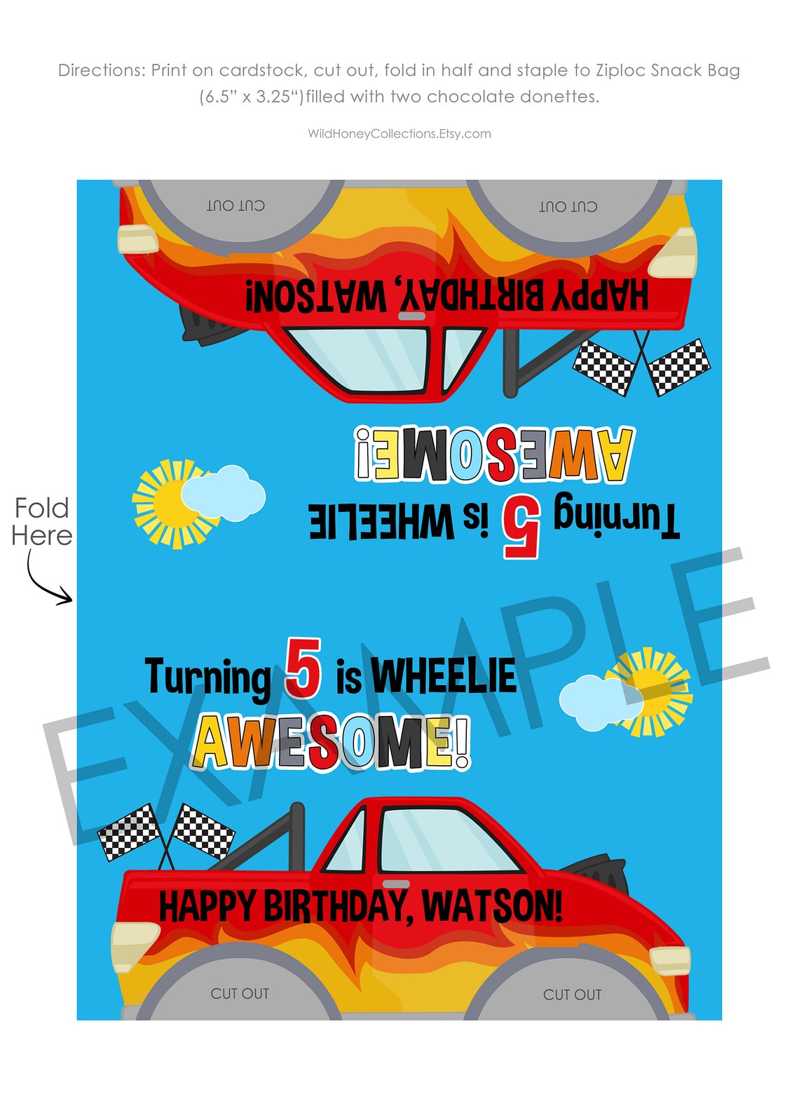 Printable Monster Truck Birthday Party Favor Topper Treat Bag | Etsy