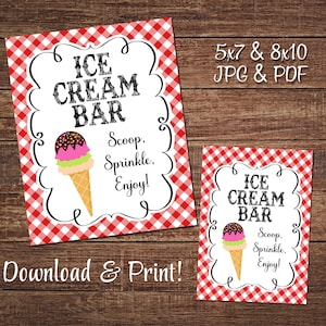 Ice Cream Bar Sign, Printable I Do BBQ Sign, Red White Gingham, Instant DIGITAL DOWNLOAD