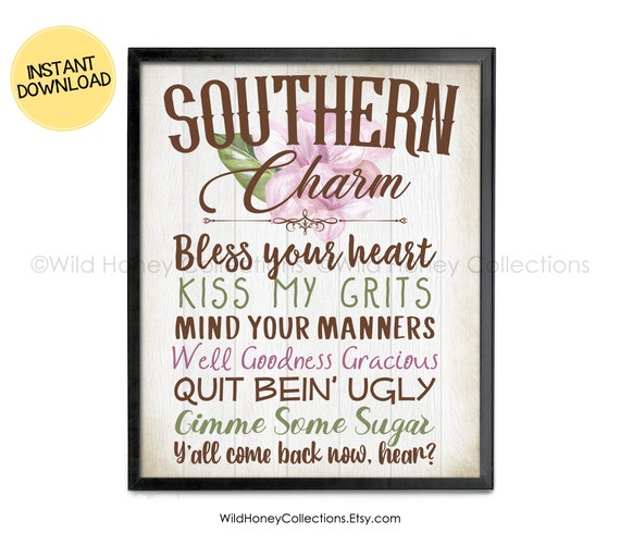 Southern Sayings Southern Quotes Printable Wall Art | Etsy