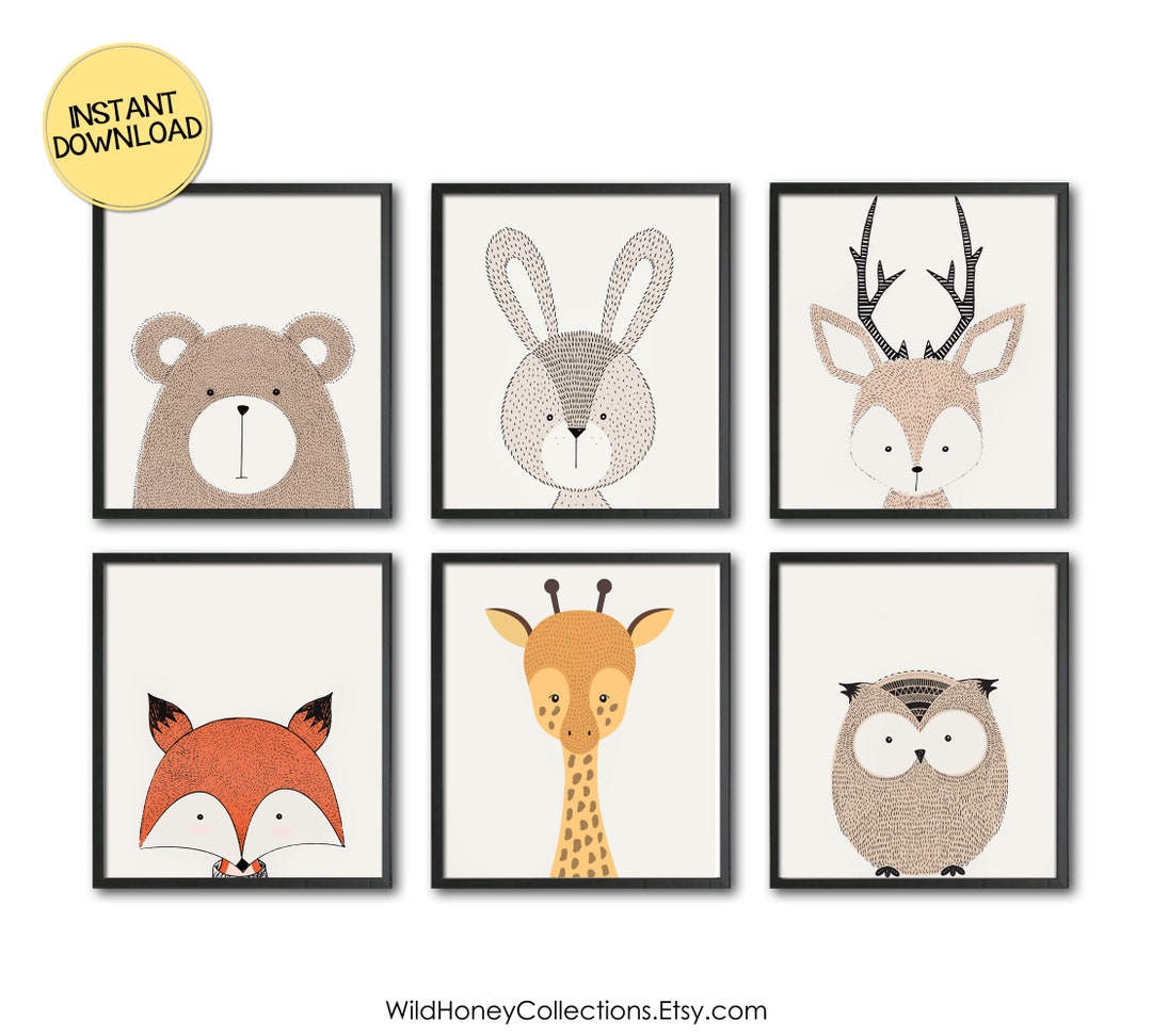 Woodland Animals, Printable Nursery Decor, Set of 6, Baby Boy, INSTANT ...