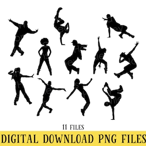 Hip Hop Dance Break Dancing PNG Files, Silhouettes, Sublimation, Crafting, Dancers, INSTANT DOWNLOAD