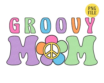 Archivo PNG de Groovy Mom: Diseño de camiseta con el símbolo de la paz retro (descarga digital)