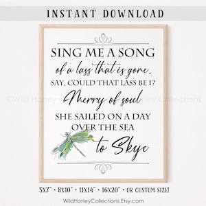 Sing Me A Song of a Lass That Is Gone, Fraser&#39;s Ridge, Dragonfly, Scottish, Outlander, Printable Decor, INSTANT DIGITAL DOWNLOAD