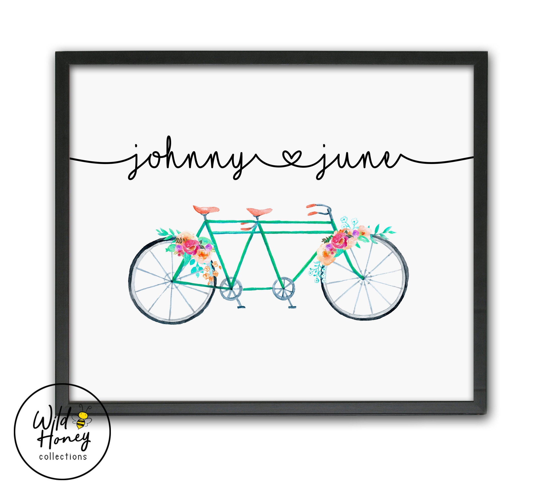 Watercolor Tandem Bicycle Bicycle for Two Art PRINTABLE Etsy