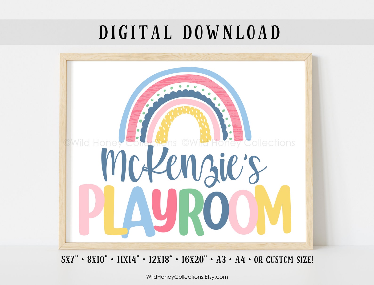 Personalized Kids Playroom, Printable Kids Room Rainbow Wall Art ...