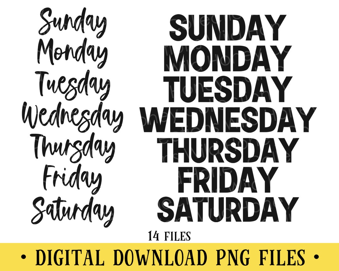 Week Png Days of the Week, PNG Files, Monday Png, Tuesday Png, Wednesday Png ...