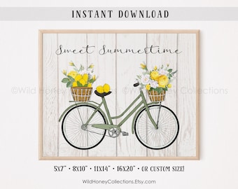 Lemon & Roses Fahrrad Druck: Vintage Küche Wandkunst (Digitaler Download)