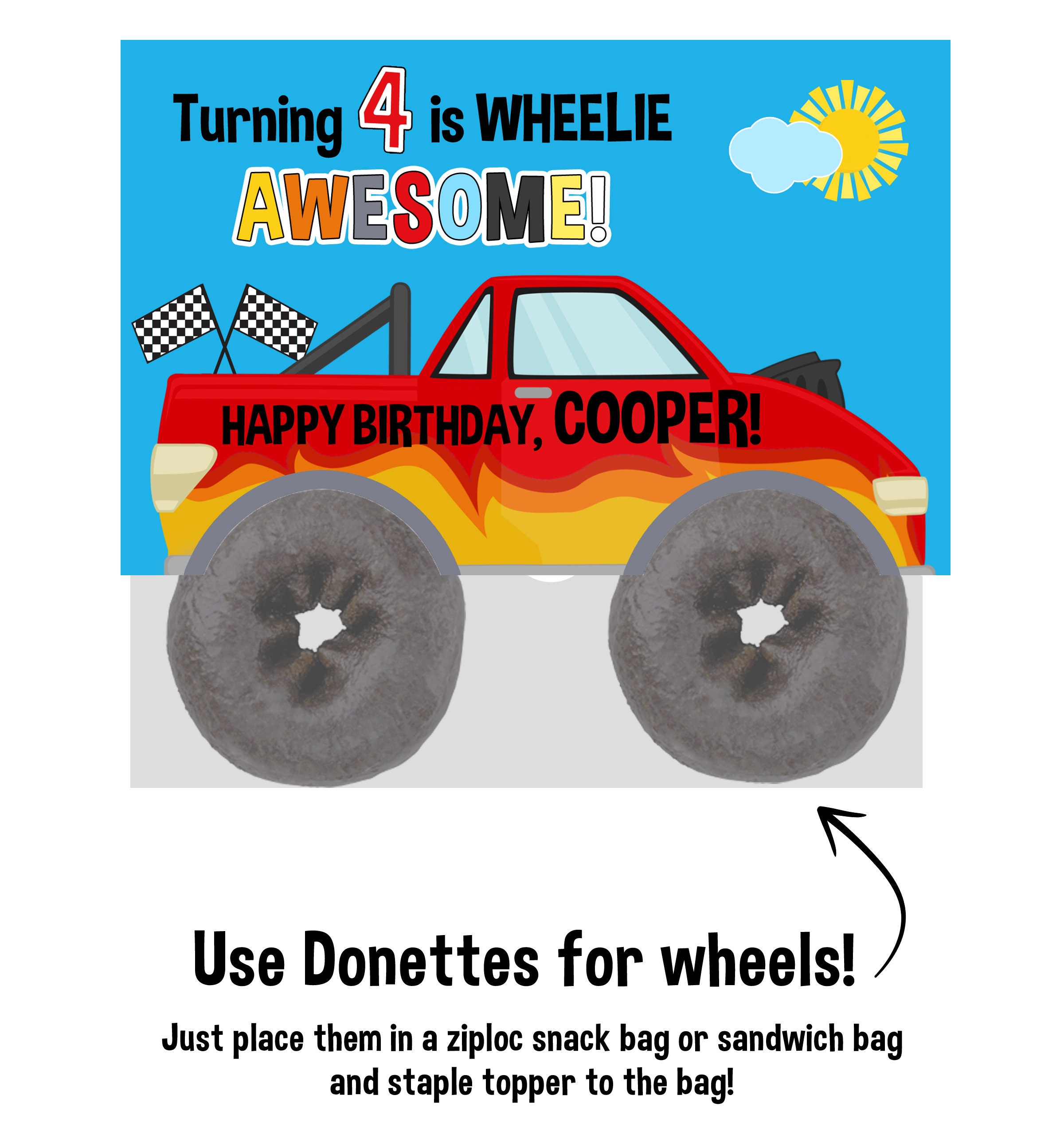Printable Monster Truck Birthday Party Favor Topper Treat Bag | Etsy