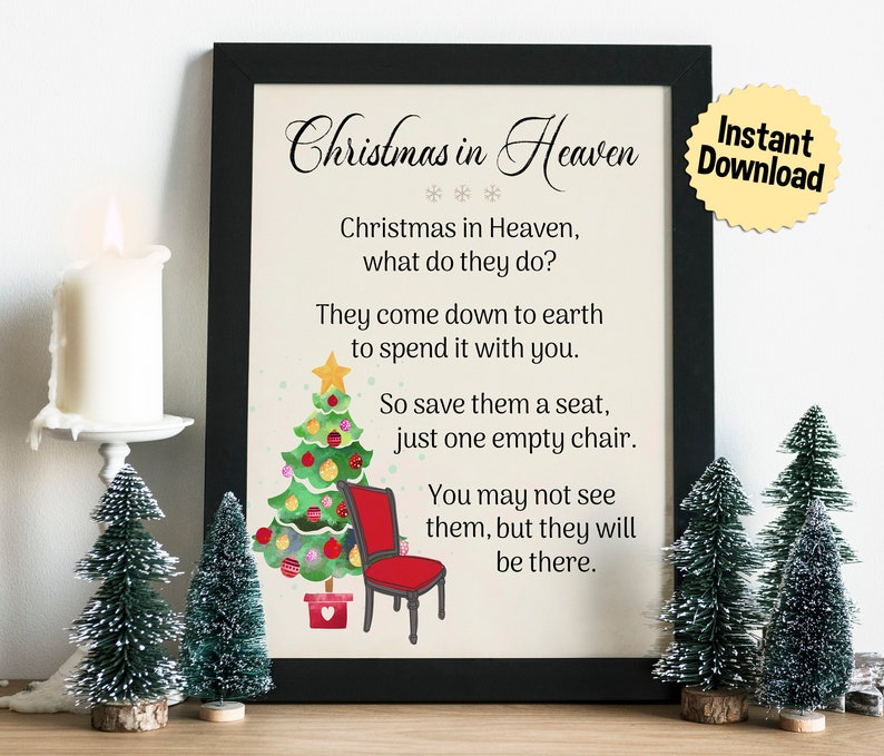 Christmas in Heaven Christmas Chair Printable Decor Grief &amp; - Etsy