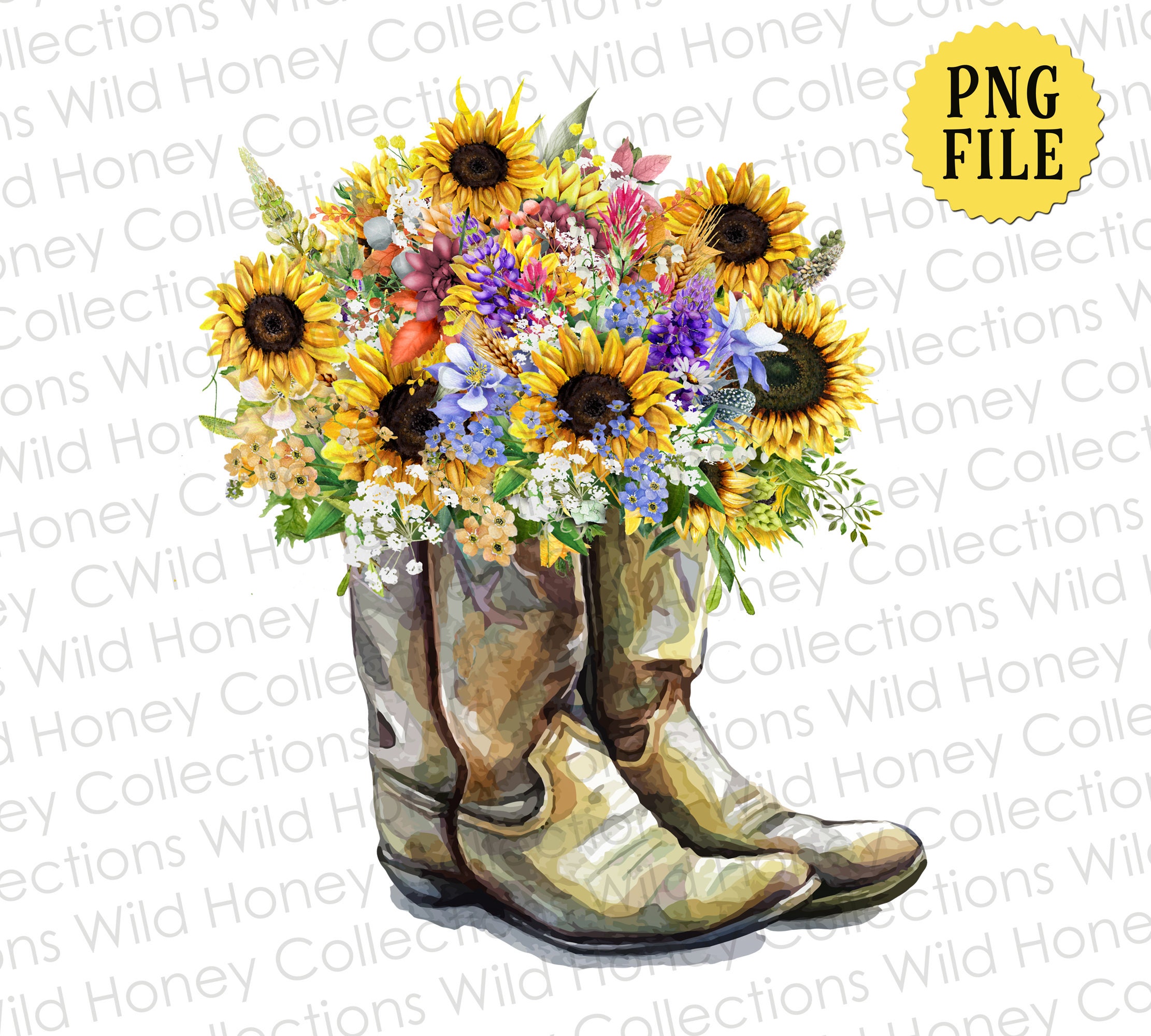 floral clipart cowboy boot clipart Sunflower Western cow skull PNG cow ...