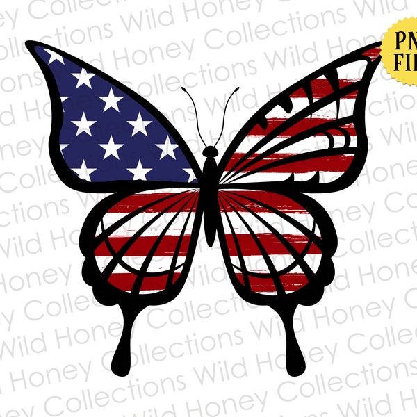 Patriotic Butterfly, Red White Blue Butterfly, Independence Day, PNG File, Crafting, Sublimation, INSTANT DOWNLOAD