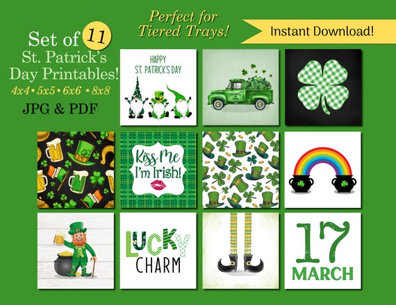 Printable St. Patrick's Day Decor, Set of 11, Gnomes, Shamrocks, Vintage Green Truck, Leprechaun, Rainbow, INSTANT DIGITAL DOWNLOAD