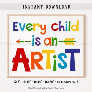 Cada niño es un artista, decoración de pared imprimible, colores del arcoíris, colores brillantes, decoración de sala de juegos, DESCARGA DIGITAL INSTANTÁNEA