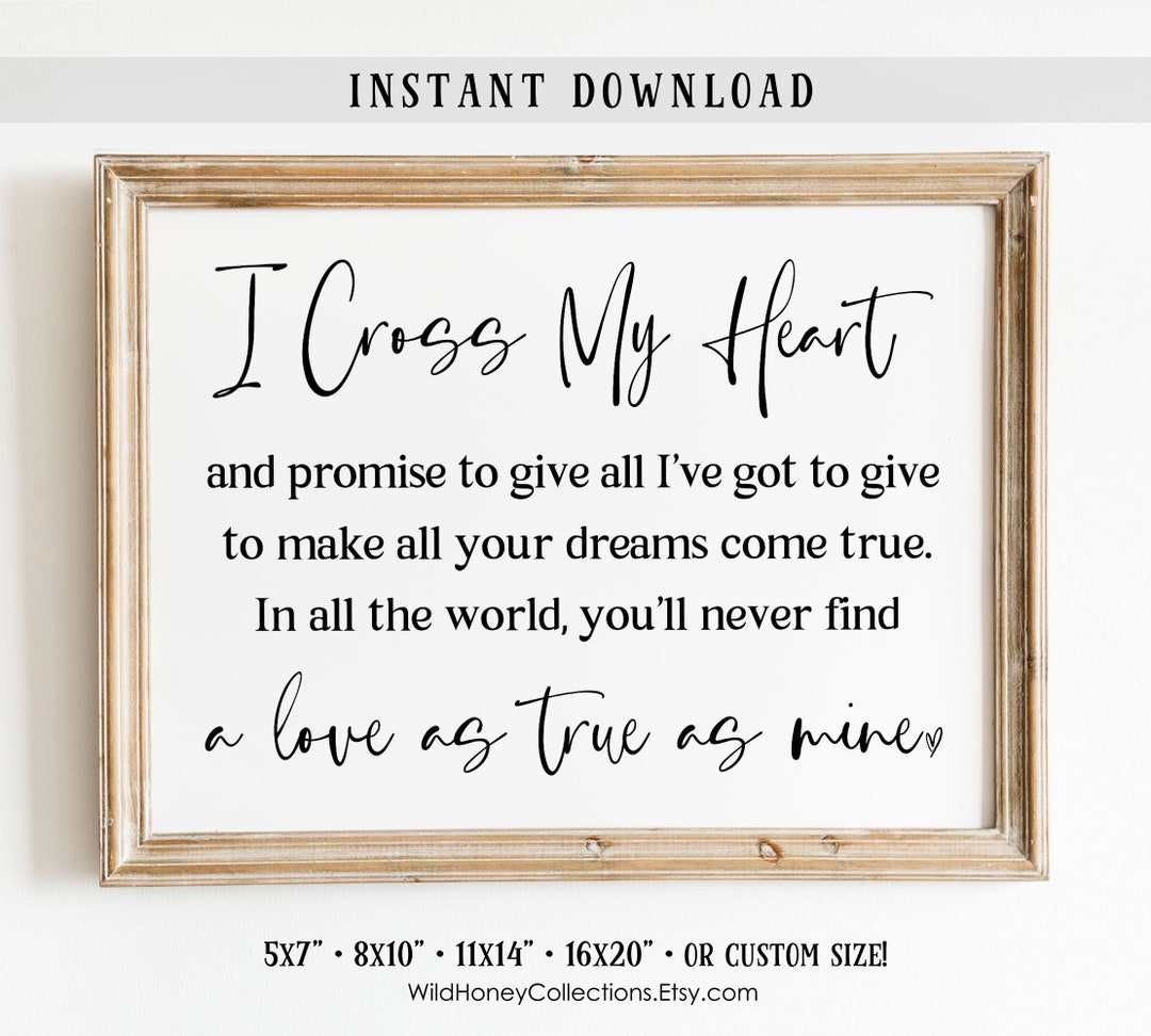 I Cross My Heart, Printable Wall Decor, Farmhouse Decor, Printable Sign ...