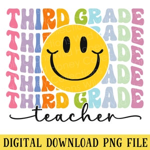 Third Grade Teacher, PNG, Retro, 3rd Grade Teacher, T-Shirt Design, Transparent File, Sublimation, INSTANT DOWNLOAD