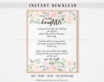 Printable Daughter Poem | Peach Watercolor Floral Wall Decor | Greeting Card | DIGITAL DOWNLOAD