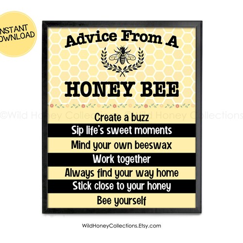 Advice From A Honey Bee Printable Bee Decor Cute Bees - Etsy