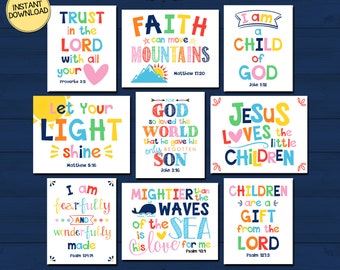 Láminas artísticas cristianas para habitaciones infantiles: Set de 9, decoración inspiradora (descarga instantánea)