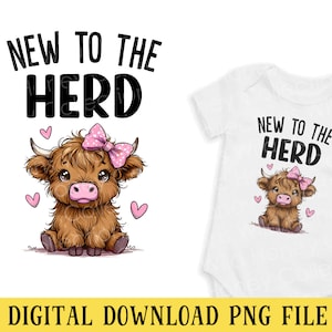 Nieuw bij de kudde, baby Highland Cow, png-bestand, schattige koe, pasgeboren, transparant bestand, sublimatie, INSTANT DOWNLOAD