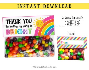 Printable Rainbow Treat Bag Topper, 2 Sizes, 6.5" & 4", Fits Sandwich or Treat Bag, Rainbow Theme Birthday, INSTANT DIGITAL DOWNLOAD