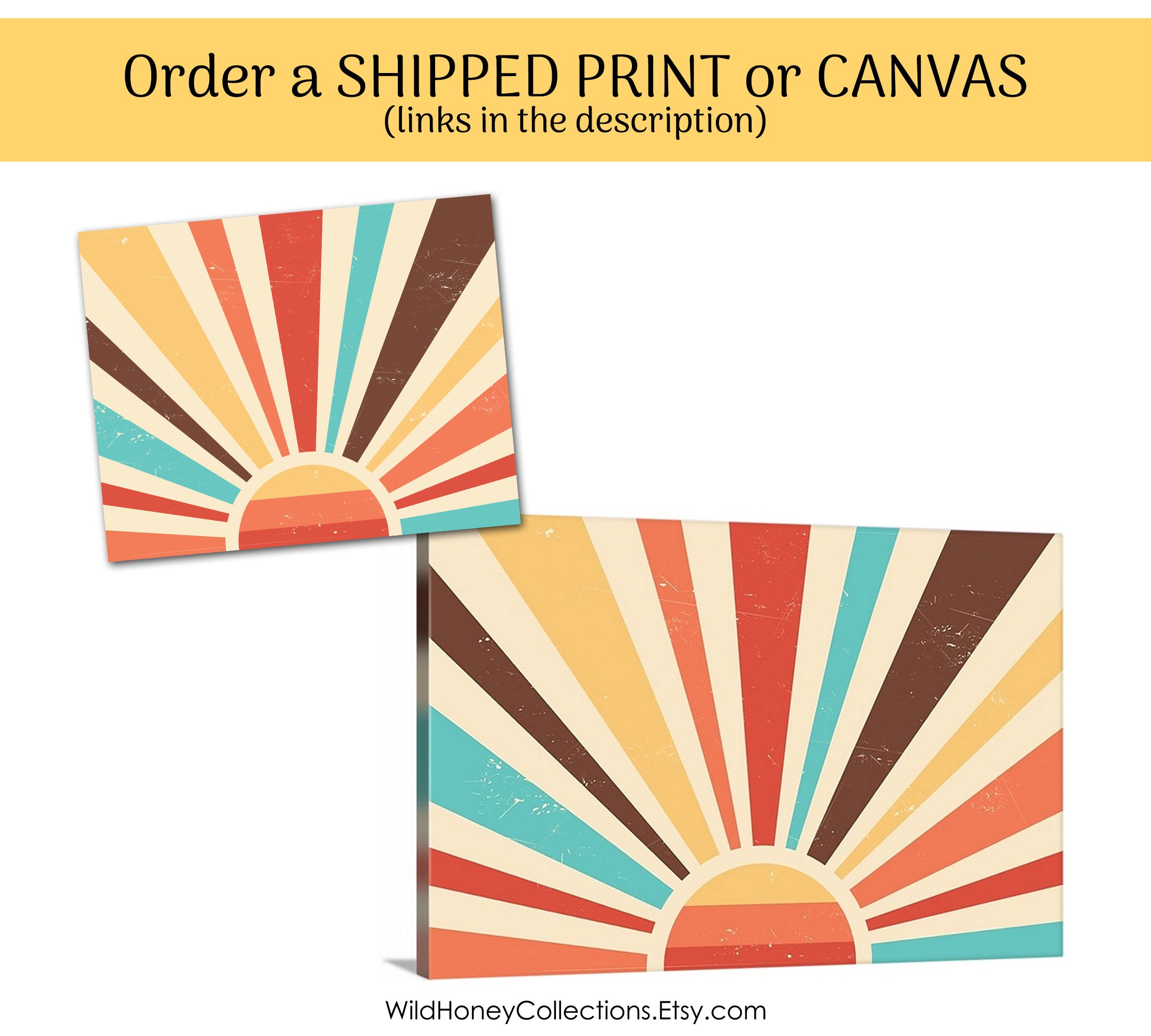 Muted Rays Retro Sun, Sunset, Printable Decor, Muted Colors, Sun Rays, INSTANT ...