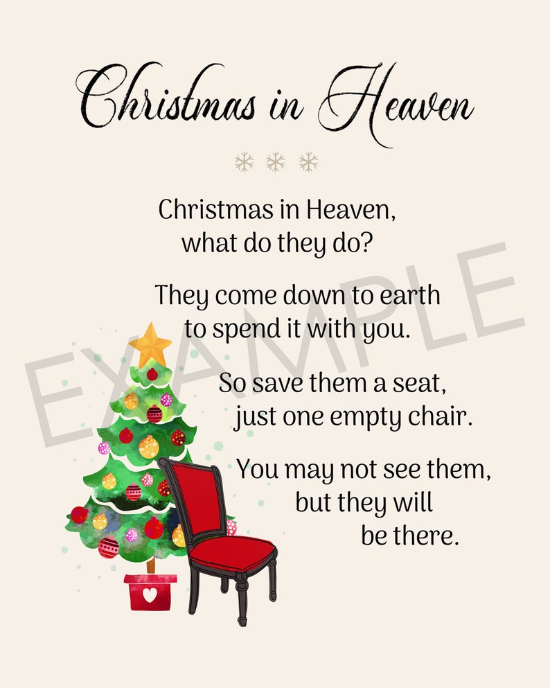 Christmas in Heaven Christmas Chair Printable Decor Grief &amp; - Etsy