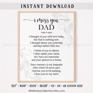 Ich vermisse dich Papa, Gedenkgedicht, Verlorene Geliebte, In Erinnerung an, Trauer, Trauer, SOFORTIGER DIGITALER DOWNLOAD