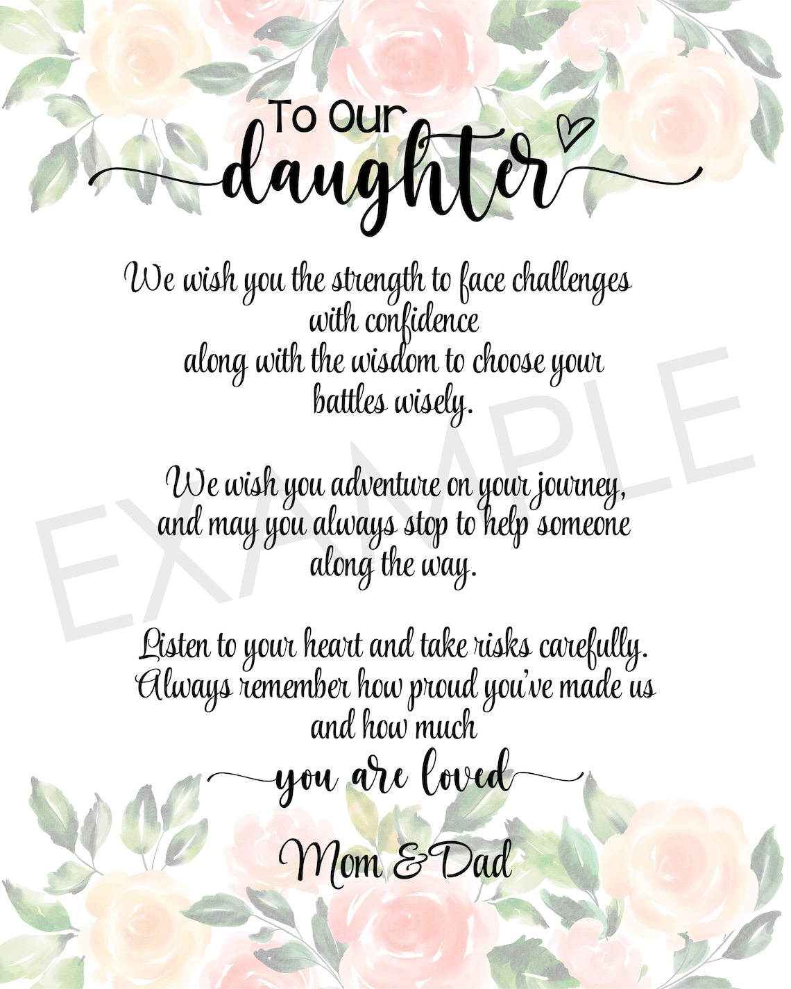 To My Daughter Printable Poem From Parents From Mom From | Etsy