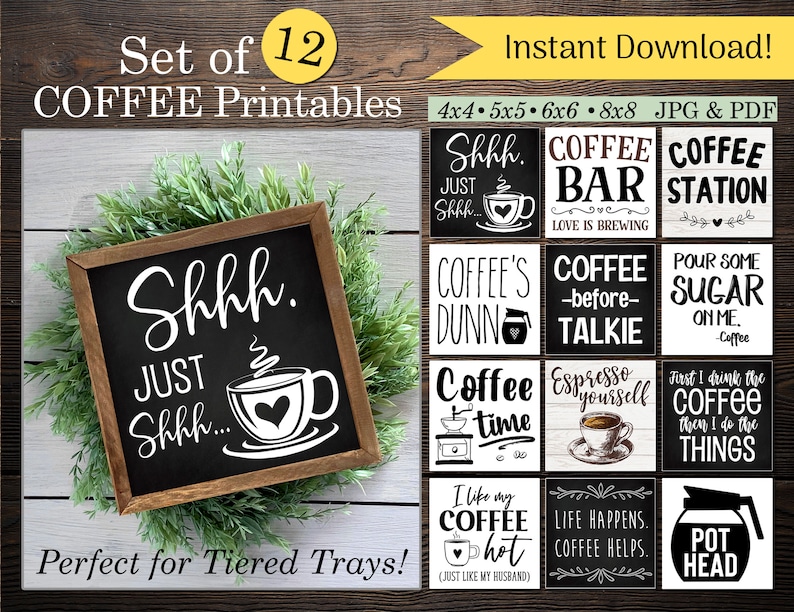 Coffee Printables Set of 12 Mini Coffee Bar Set Funny | Etsy