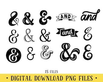 Ampersand Collection, 15 PNG Files, And Sign, Transparent Files, INSTANT DOWNLOAD