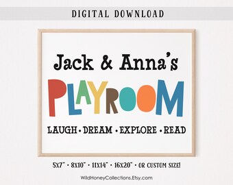 Personalized Playroom Sign, Printable Kids Room Wall Art, Colorful Play Room Decor, Muted Colors, Boho, DIGITAL DOWNLOAD